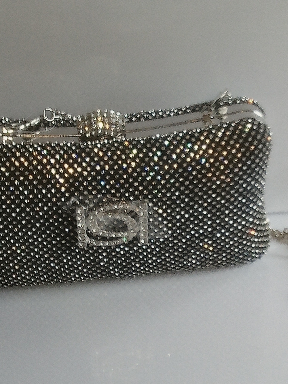 Silver Crystal-Embellished Evening Clutch